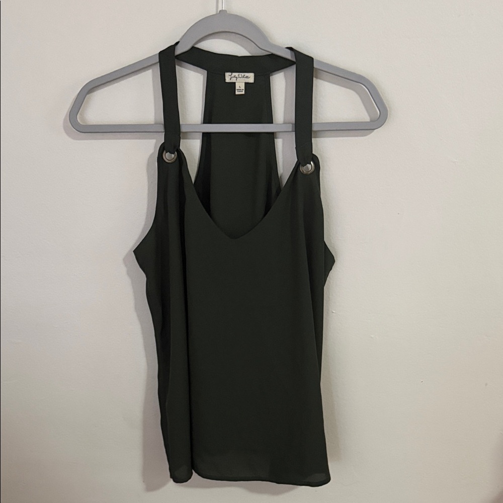 Lily White Dark Olive Ring-Accent Racerback Cami